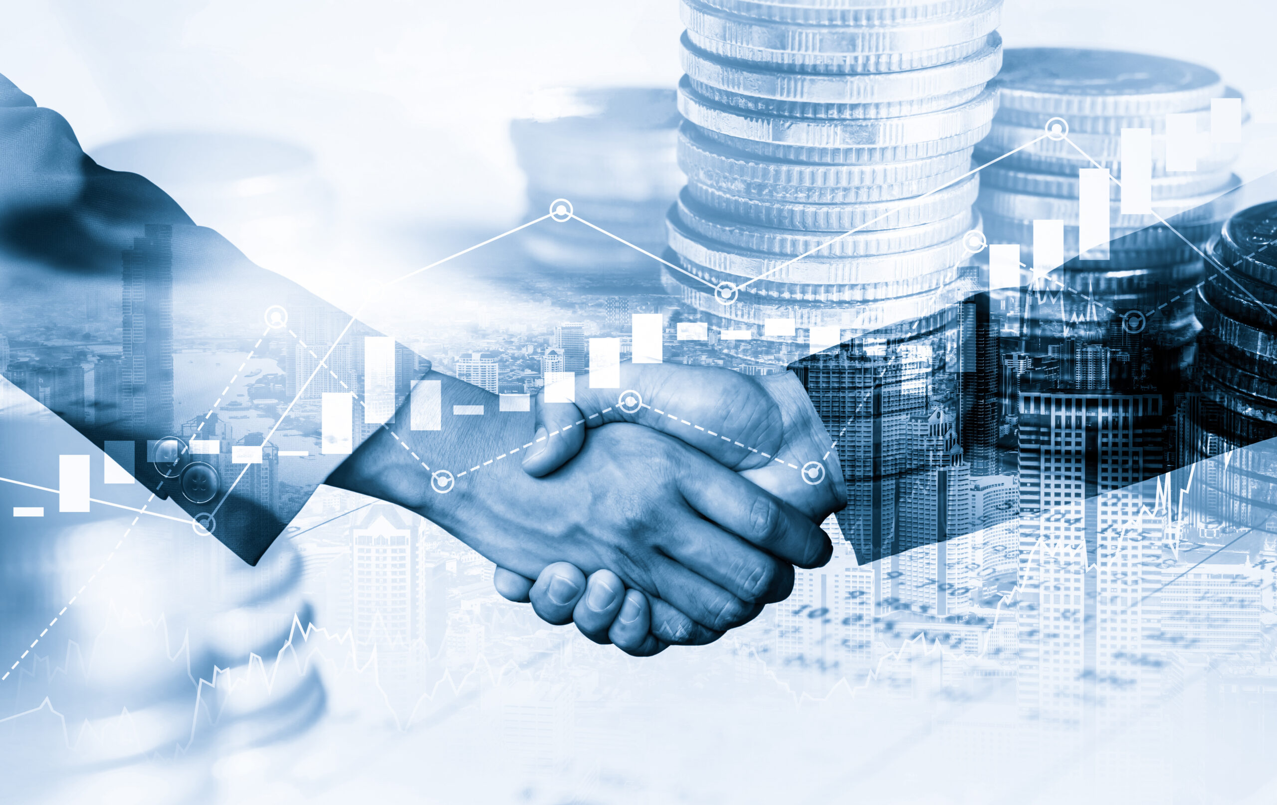 business handshake on finance prosperity and money technology asset background